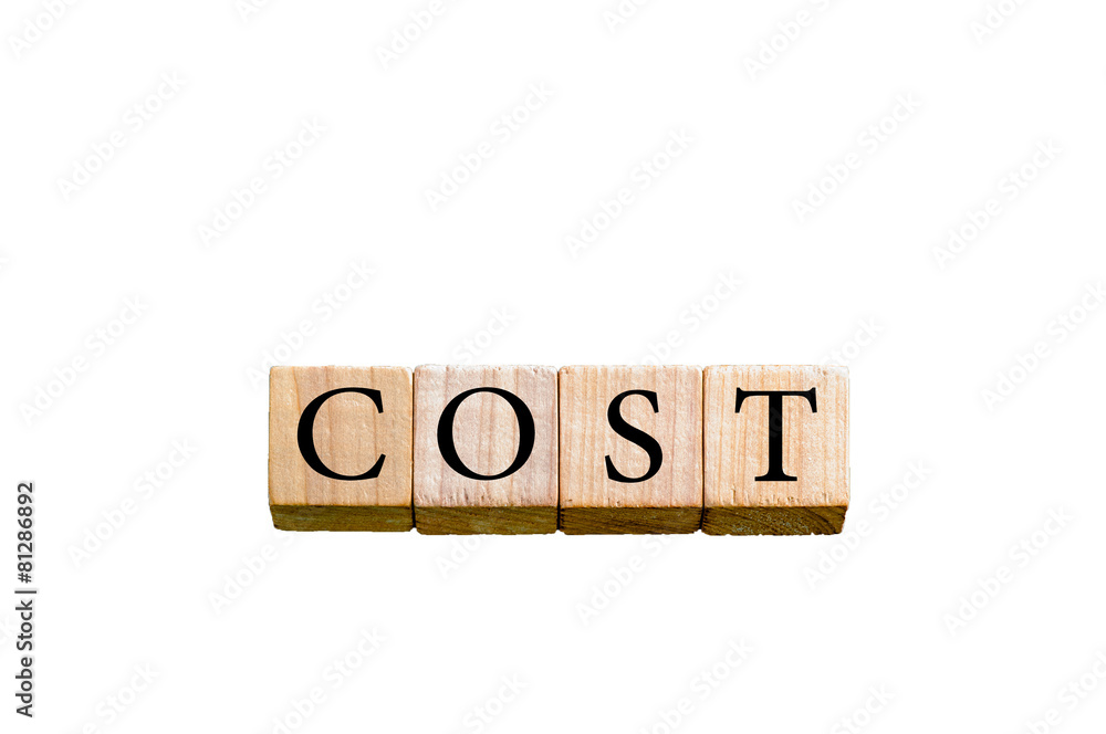 Word COST isolated on white background with copy space Word COST isolated on white background with copy space