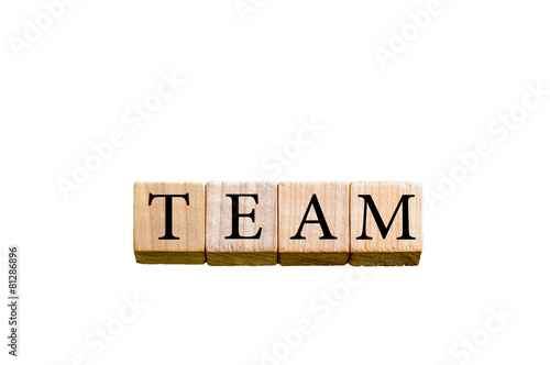 Word TEAM isolated on white background with copy space