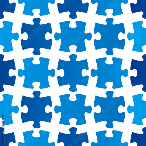 Seamless pattern with blue puzzle