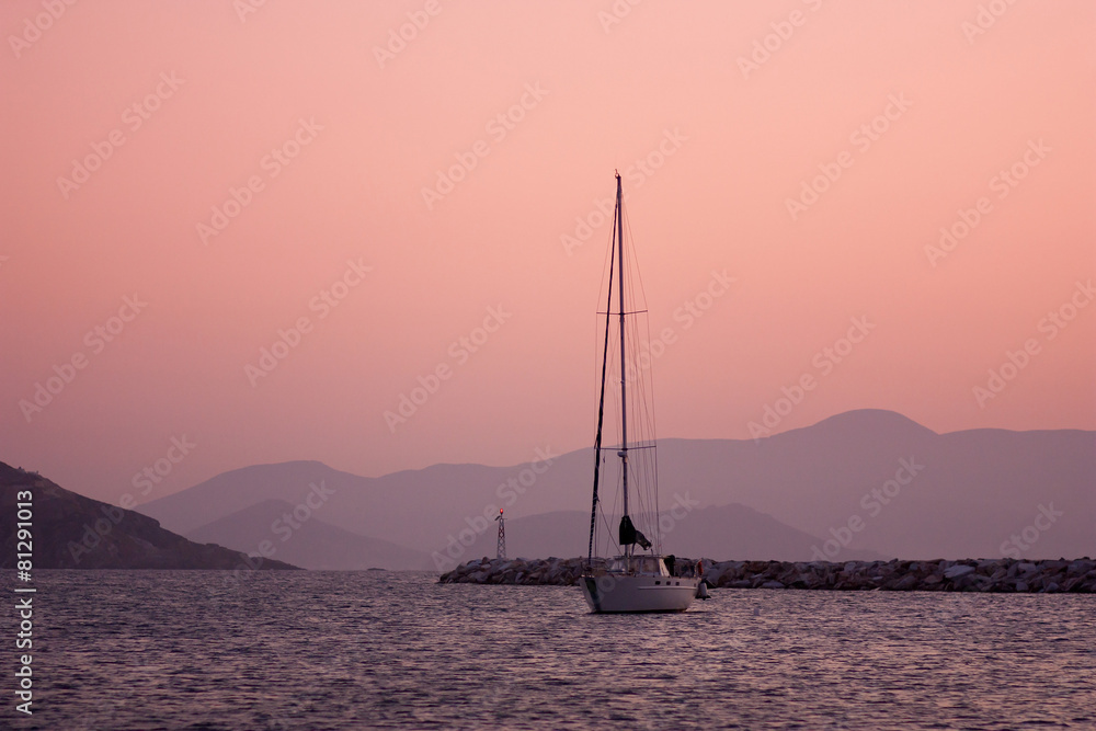 Yacht in the sea after sunset