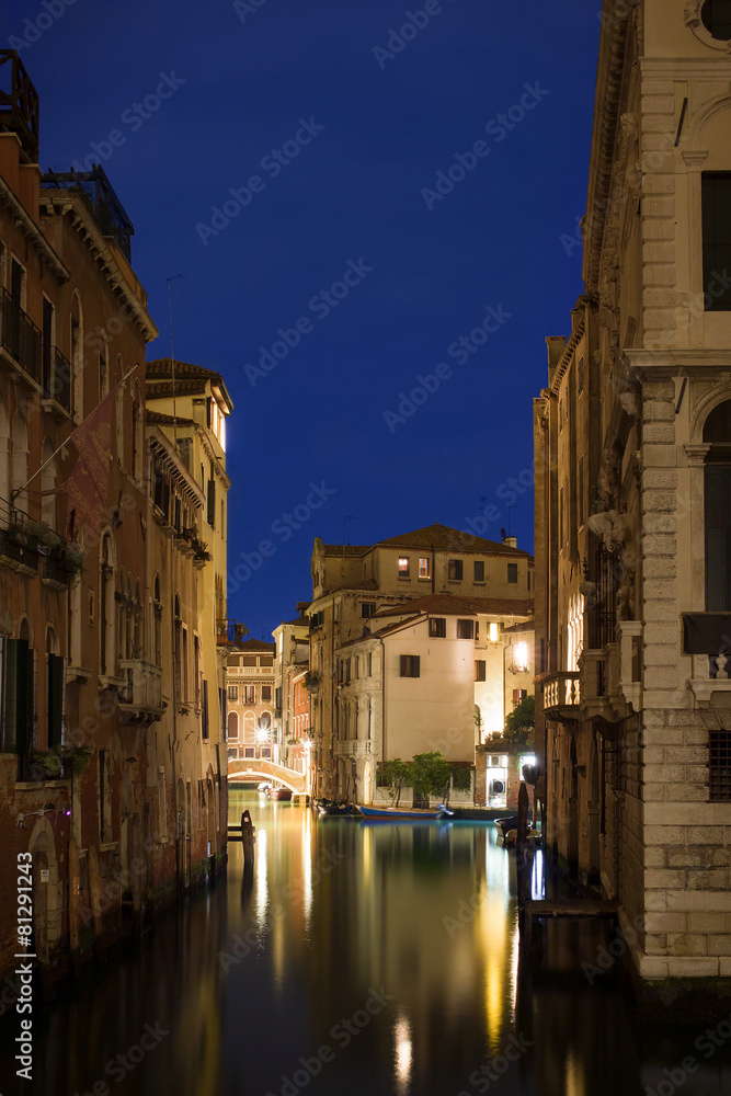 Night channel with dark blue sky in Venice