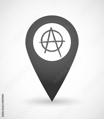 Map mark icon with an anarchy sign