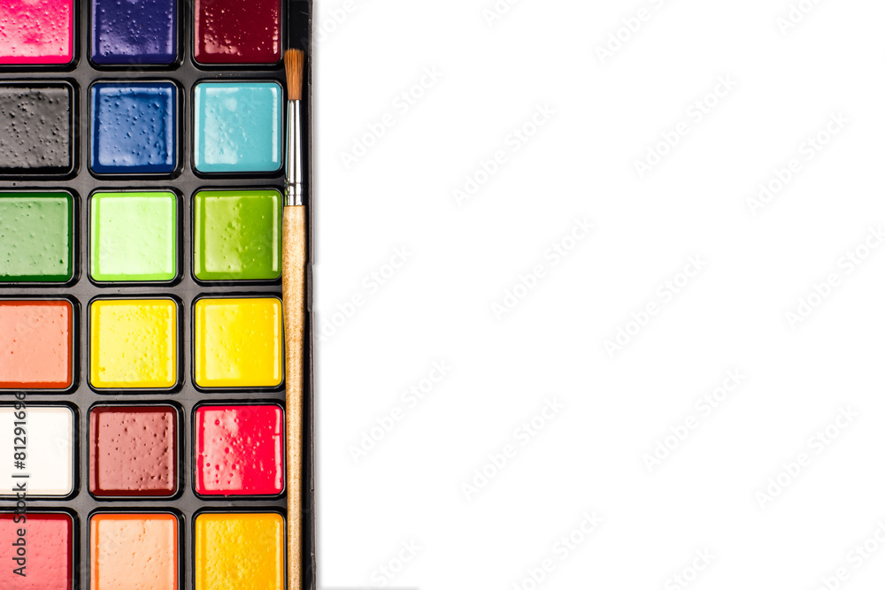 Aquarelle colors in a plastic box isolated on a white background Aquarelle colors in a plastic box isolated on a white background