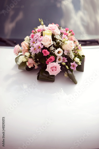 Beautiful bouquet on car