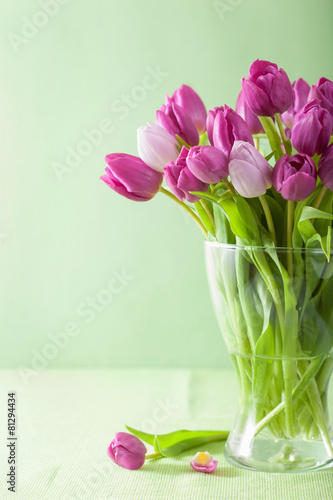 Fototapeta Naklejka Na Ścianę i Meble -  beautiful purple tulip flowers in vase