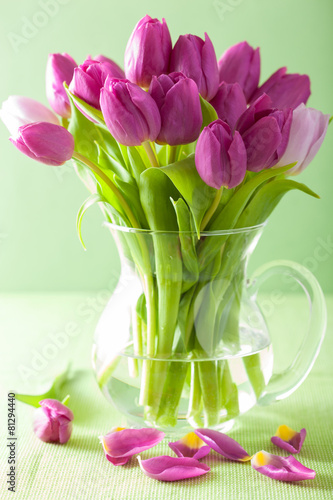 Fototapeta Naklejka Na Ścianę i Meble -  beautiful purple tulip flowers bouquet in vase