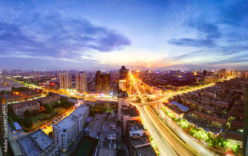 Photography night view of the bridge and city in shanghai china.