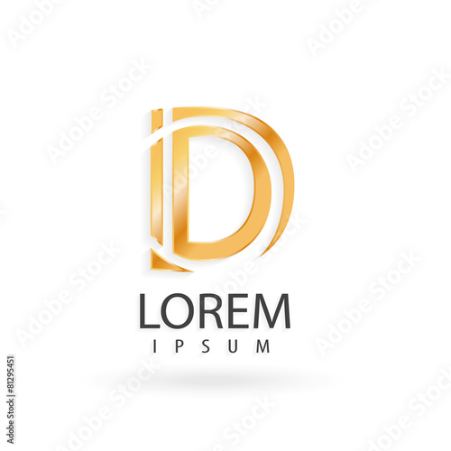 Golden logo design, letter d. Creative metallic vector icon.