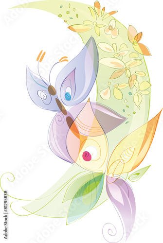 Butterflies flowers.Spring  summer. Artistic illustration