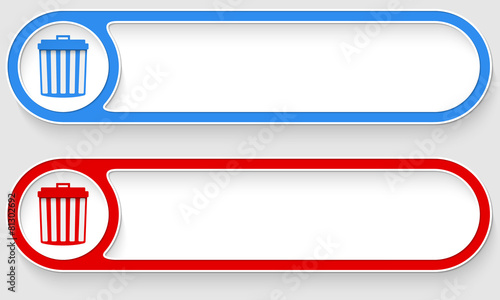 Blue and red vector abstract buttons and trashcan