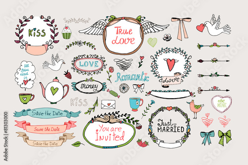 Romantic ornate frames, banners and ribbons