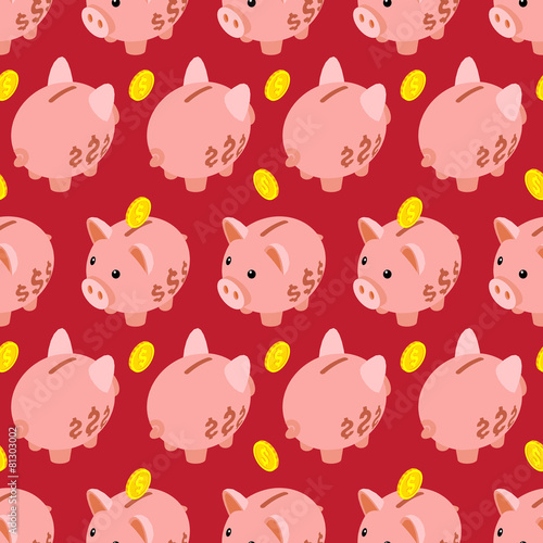 Seamless pattern with piggy bank