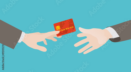Transfer of the red credit card from hand to hand