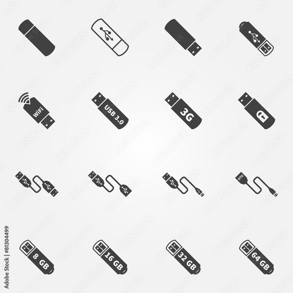 USB black icons set USB black icons set