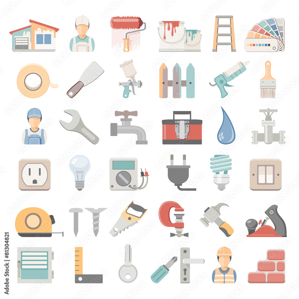 Home repair and painting icons Home repair and painting icons