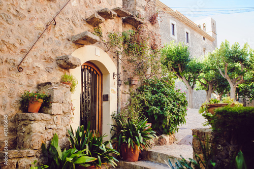 Street old traditional houses at Waldemossa, Mallorca island