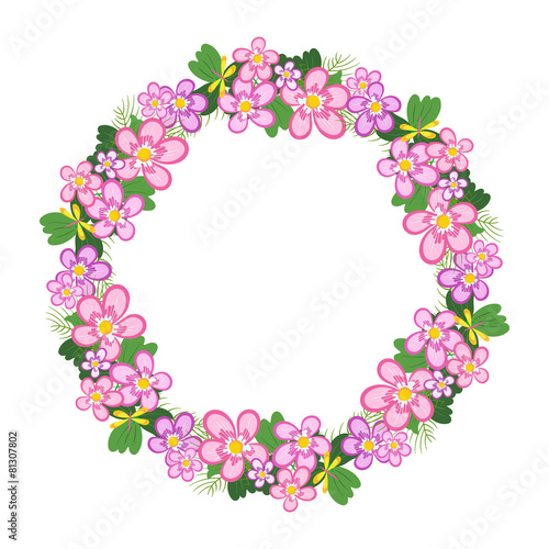 Frame of flowers arranged in a circle