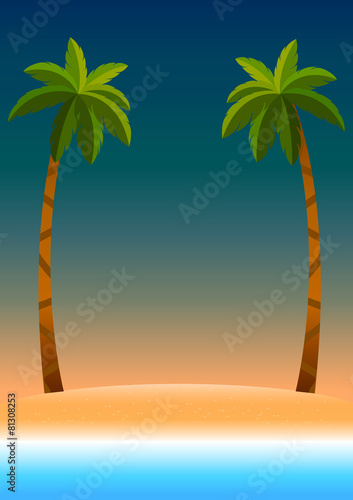 sunset sky background with beach sea coconut tree