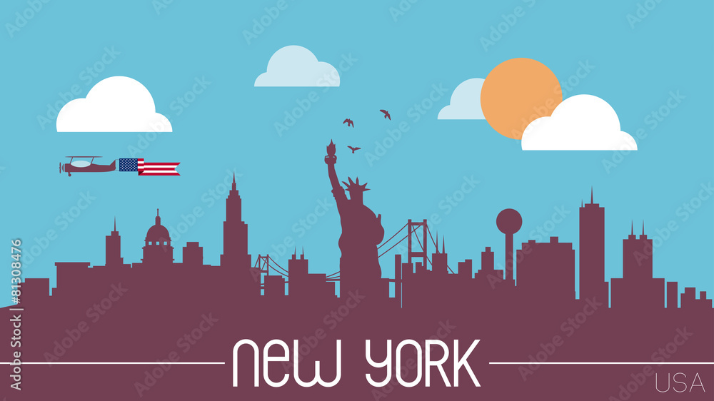 New York USA skyline silhouette flat design vector
