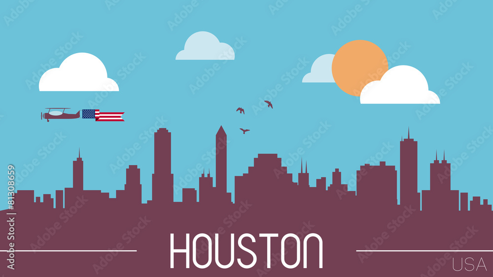Houston USA skyline silhouette flat design vector