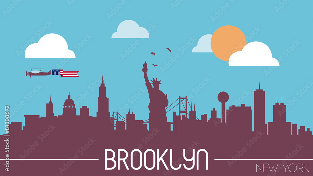 Brooklyn New York USA skyline silhouette flat design