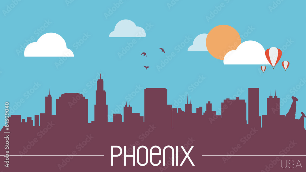 Phoenix USA skyline silhouette flat design vector