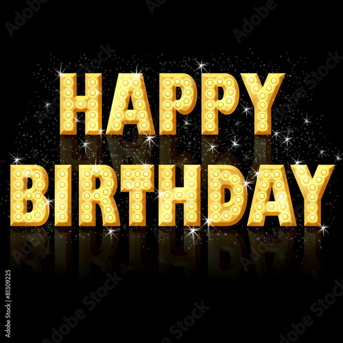 Canvas Print Happy birthday, golden letters with sparkles