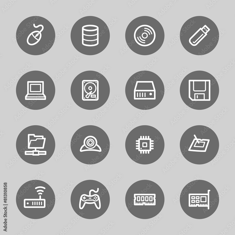Computer components web icons set Computer components web icons set