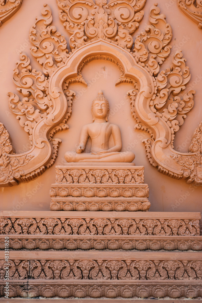 Fototapeta premium Buddha Image with Thai Traditional Carving