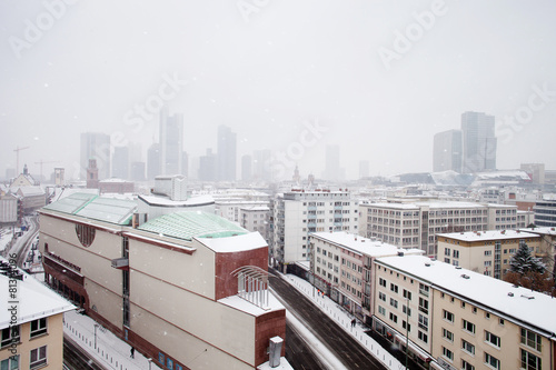 Frankfurt am Main, winter, snowfall, skyline, city