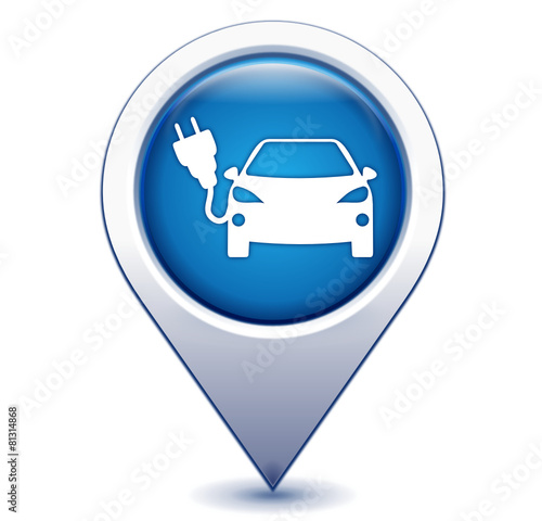 voiture électrique sur marqueur géolocalisation bleu