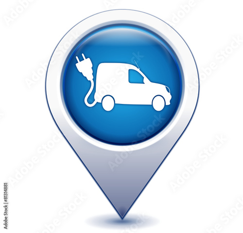 voiture utilitaire électrique sur marqueur géolocalisation bleu