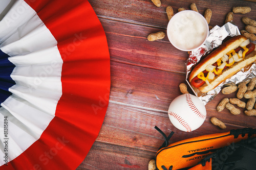 Photography Baseball Background With Bunting, Beer, Ball And Hot Dog