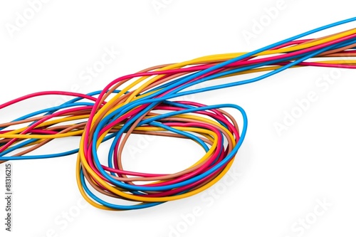 Wired. Bunch of different colors wires. Isolated on white.