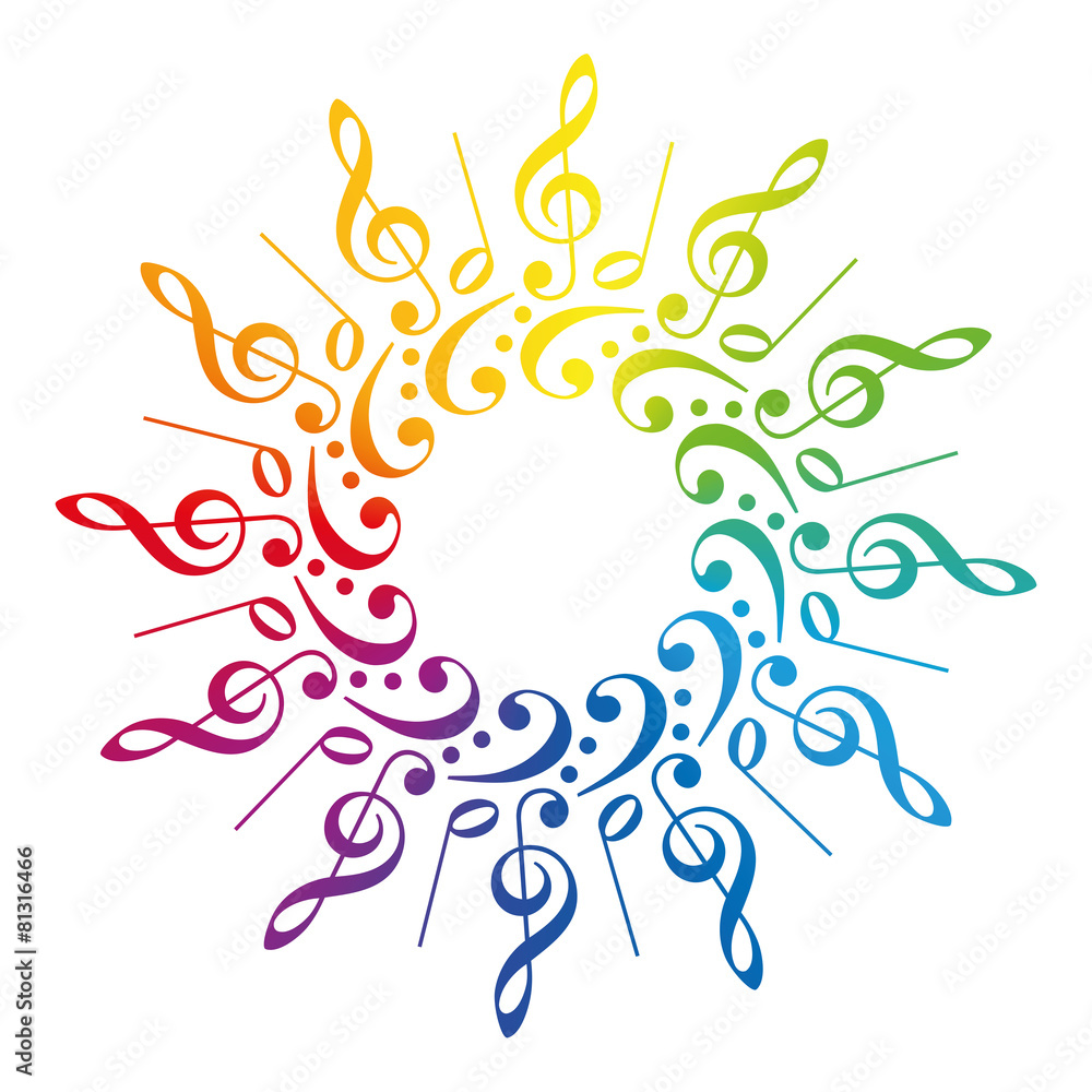 Music Clefs Radial Rainbow Pattern