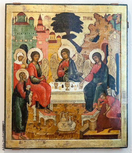 Antique Russian orthodox icon The Old Testament Trinity