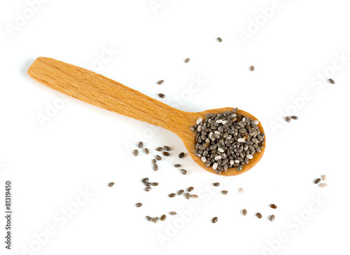 chia seeds in a wooden spoon