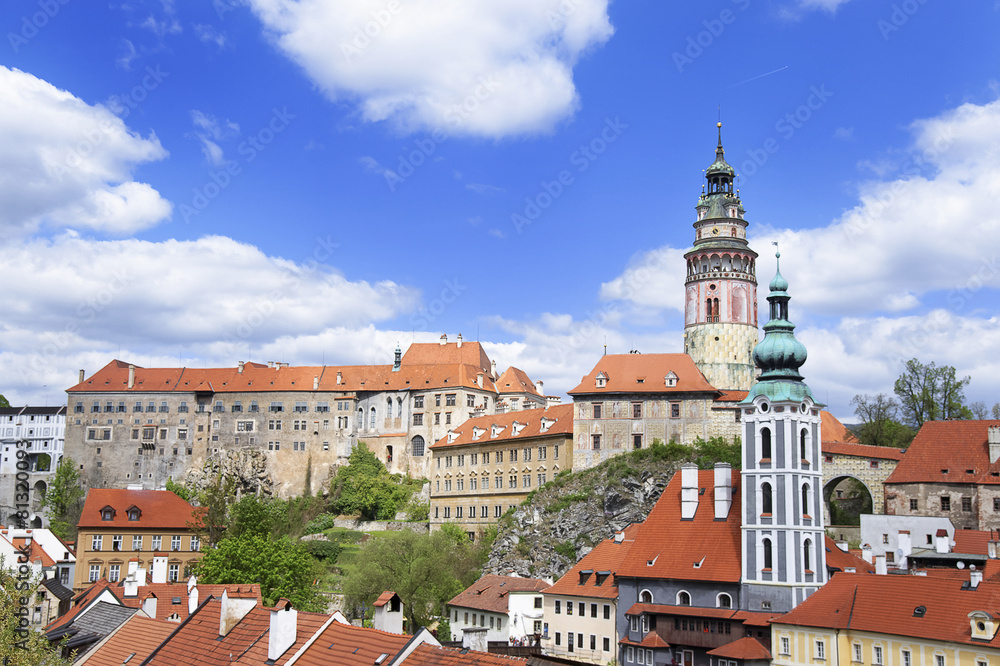 Castle and roofs of city of Cesky Krumlov