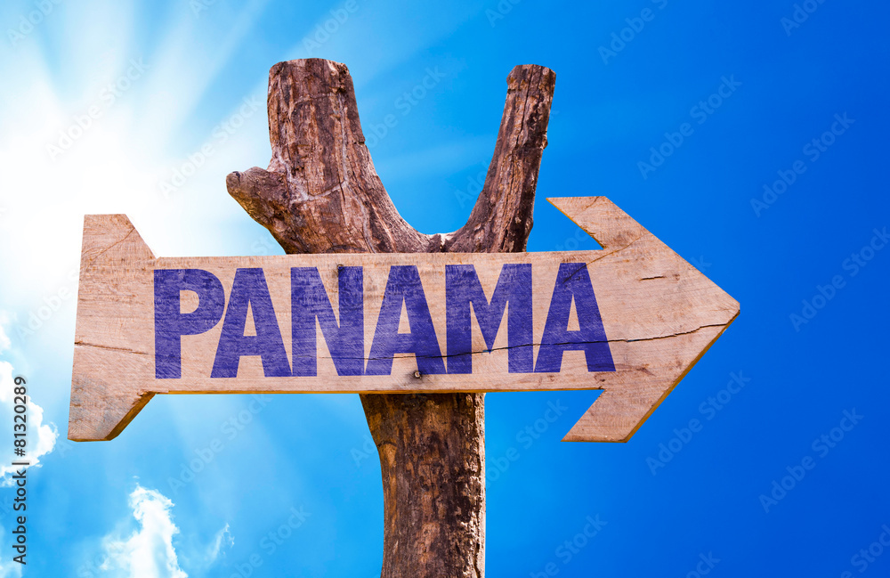 Panama wooden sign with sky background