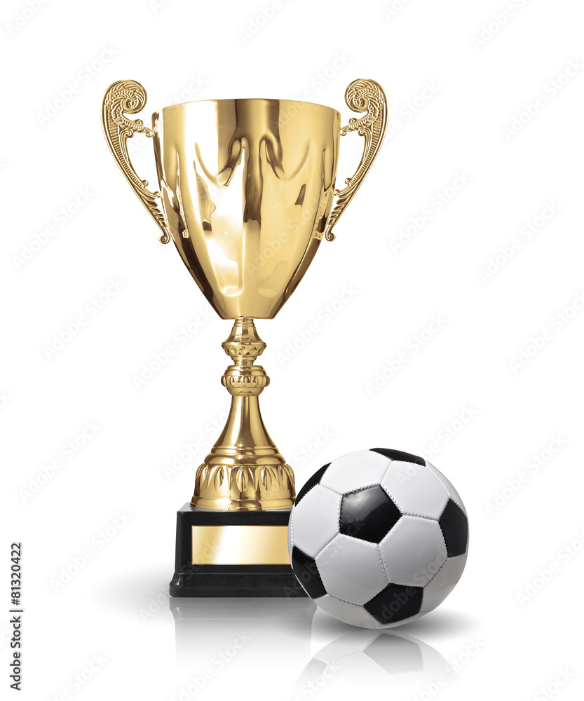 Golden trophy and soccer ball isolated on white Golden trophy and soccer ball isolated on white