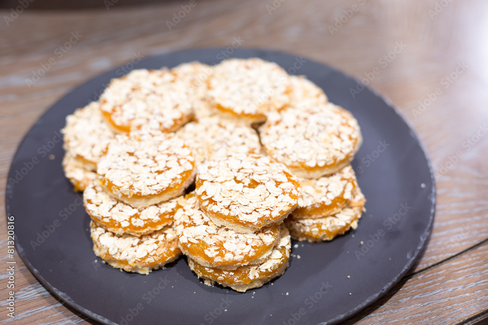 Apricot cookies on wooden table Apricot cookies on wooden table