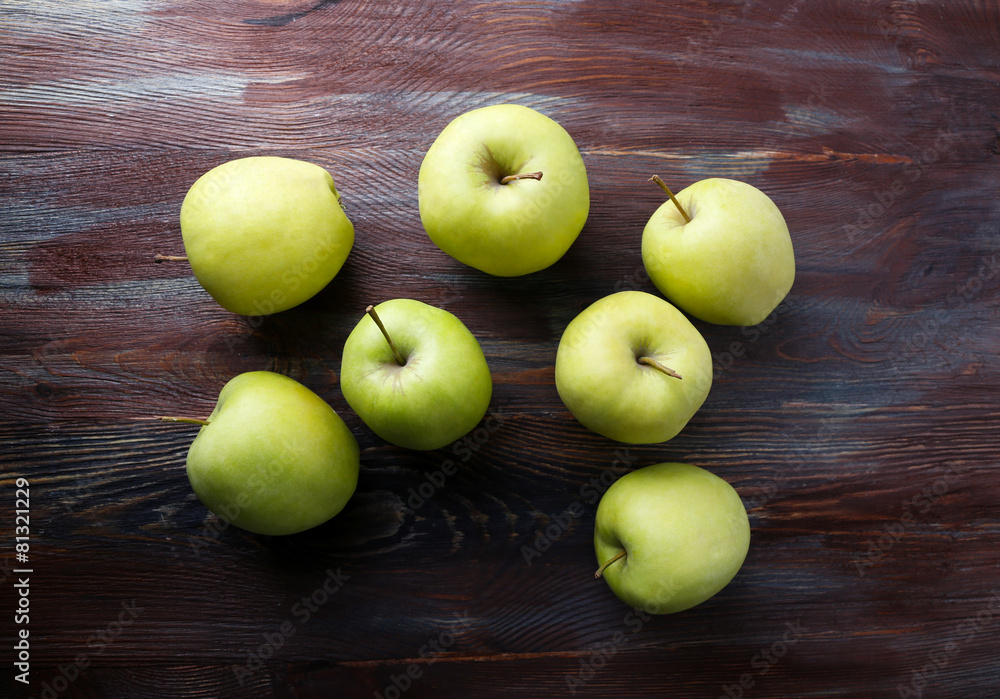 Green apples on wooden background Green apples on wooden background