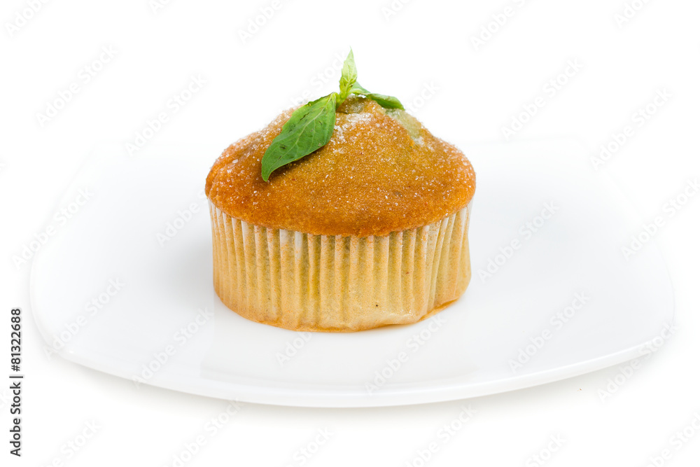 Piece of pineapple cake cream isolated on white Piece of pineapple cake cream isolated on white