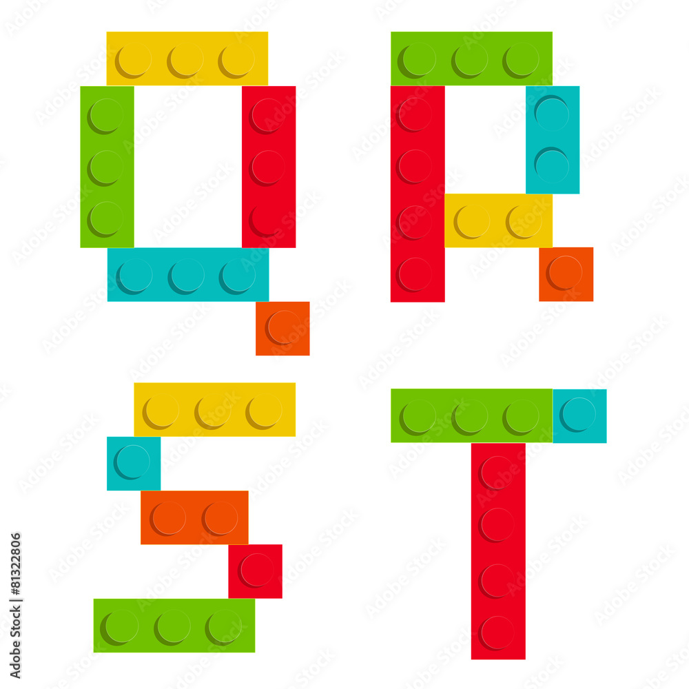 Fototapeta premium Alphabet set made of toy construction blocks isolated iso