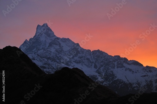 Famous Fish-Tail Mountain Machapuchre at sunrise