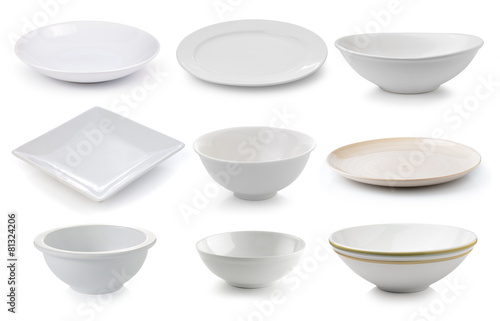 ceramics plate and bowl isolated on white background