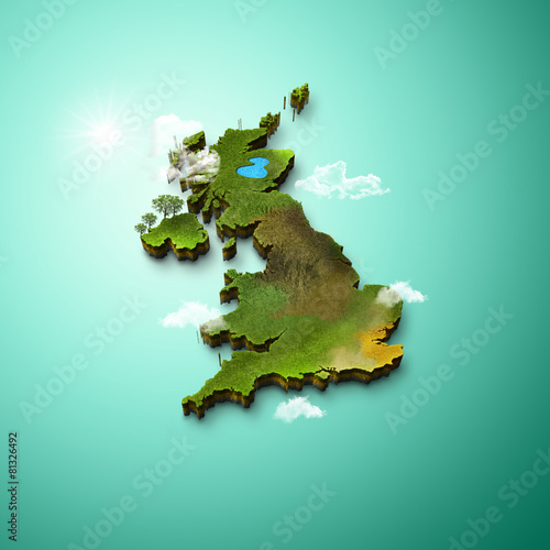 3D Map of United Kingdom (Great Britain)