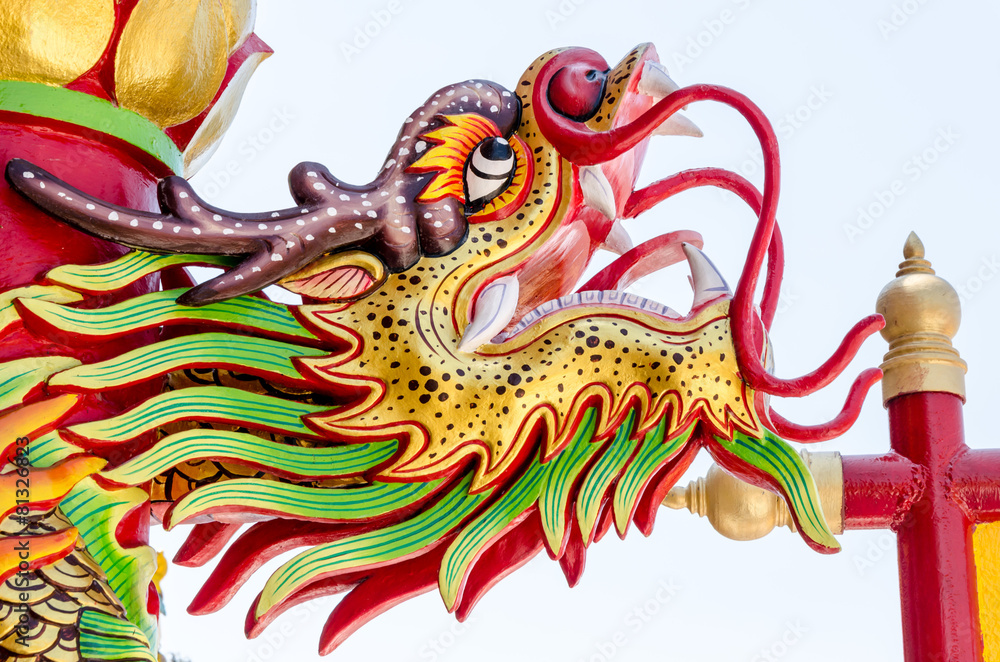 Close up colorful dragon statue. The statue of a Chinese dragon Close up colorful dragon statue. The statue of a Chinese dragon
