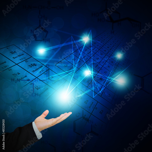 Business Hand  on Science formula & Molecules background