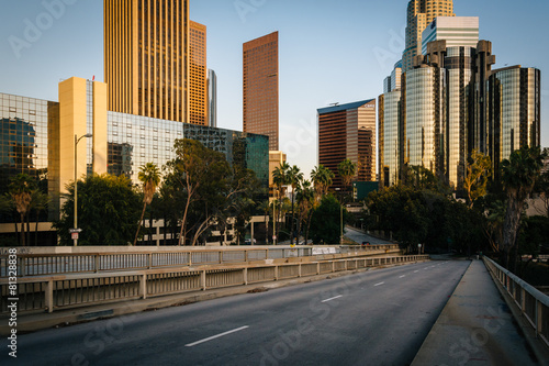 Buildings in downtown Los Angeles and the 4th Street Bridge, in